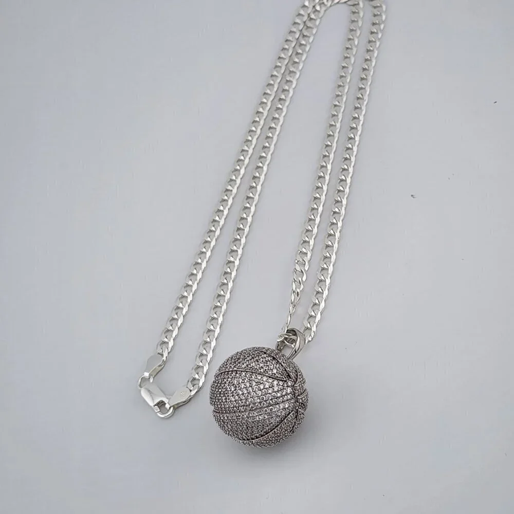 Brand New Sterling Silver 925 BasketBall Necklace
